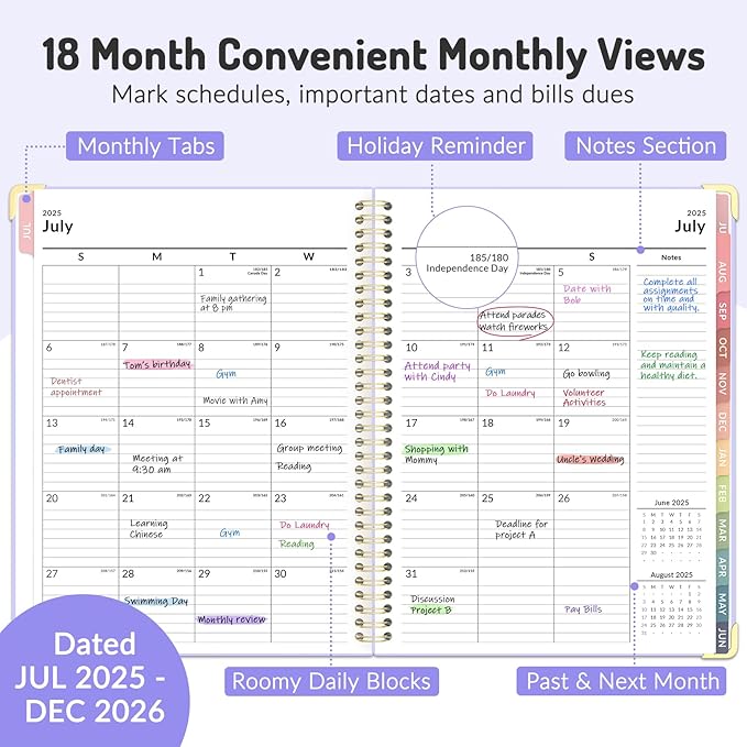 Jul 2025 -Dec 2026 Planner, Forvencer Academic Planner 2025-2026, 18 Month Daily Planner, 8.5" x 11", Weekly & Monthly Agenda Book, Hardcover Calendar Book, School Supplies for Student,Pink