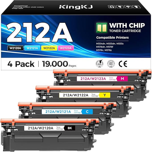 212A Toner Cartridges 4 Pack with Chip Compatible for HP 212A W2120A 212X W2120X Color Laserjet Enterprise MFP M578c M578z M554dn M555dn M555x M578dn M578f M555 M554 M578 Printer Ink All-in-One Black
