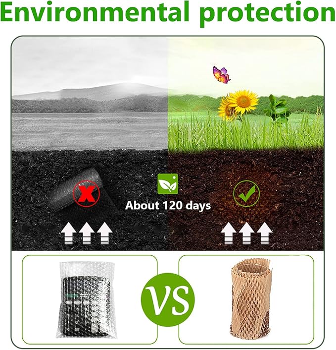 Honeycomb Packing Paper Wrap 15" x200' Sustainable Alternative to Bubble Cushioning Wrap for Moving/shipping/packing Roll with 20 Fragile Sticker Biodegradable & Fully Recylable