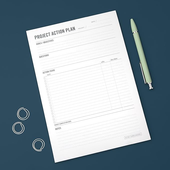 Two Tumbleweeds - Project Planner Notepad - 7 x 10” Planning Pad for Project Management with Checklist, Action Items, Notes - Task Planner - To Do List Organizer For Work & School - 50 Sheets