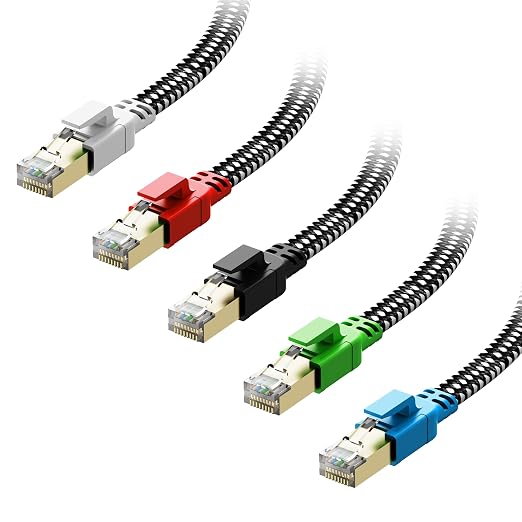 Cat 8 Ethernet Cable 5 ft 5 Pack Multi Color, Nylon Braided High Speed Heavy by Orbram
