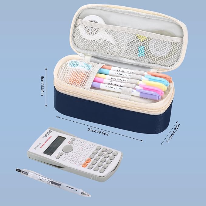 Pencil Case for Boys Kids Teens Adults Big Pencil Bag with Zipper Big Pen Pouch Large Stationery Pen Case Organizer for School Blue