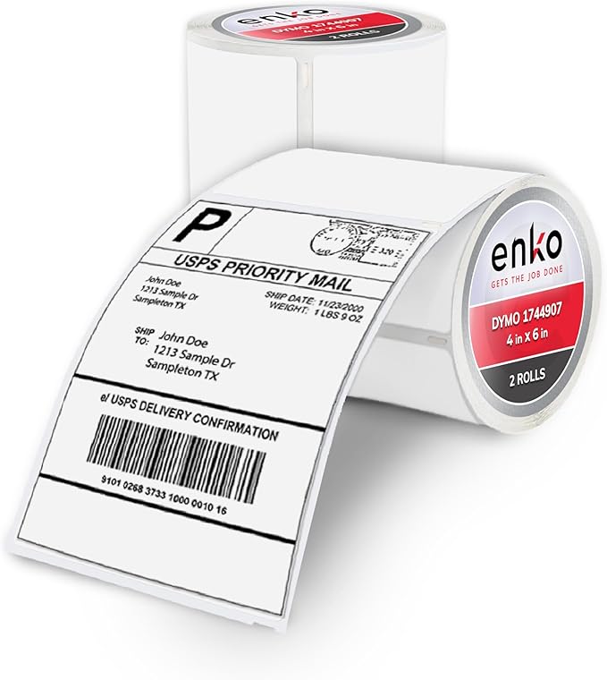 enKo Compatible Zebra 4x6 Label/Dymo Labels 1744907 (4 x 6) for Dymo Labelwriter 4XL Shipping Zebra Direct Thermal Printer (2 Rolls, 440 Labels)