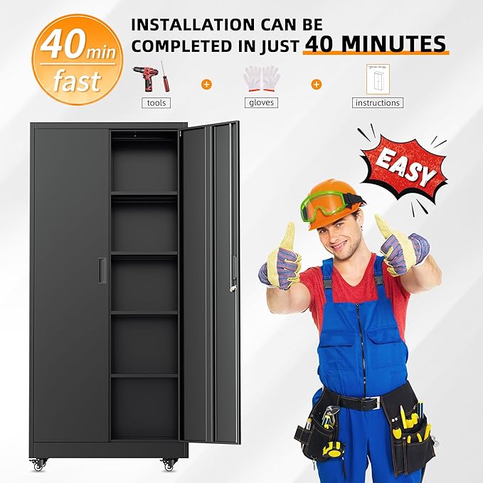 INTERGREAT Rolling Storage Cabinet, 73" Tall Lockable Tool Cabinet with Pegboard and Shelves, Heavy-Duty File Cabinet with Wheels for Garage, Basement, Warehouse, Black