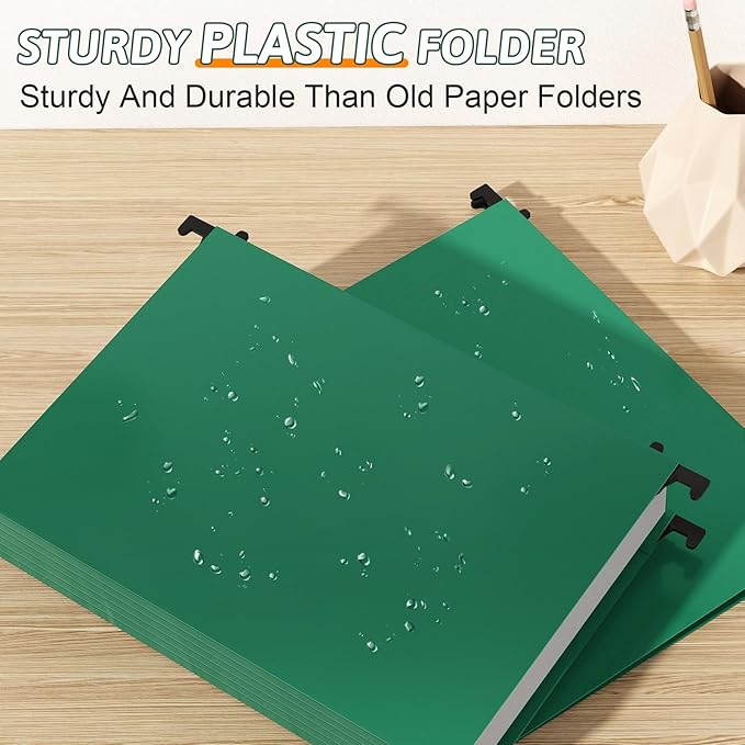 Plastic Hanging File Folder Letter Size,12 Pack Reinforced Heavy Duty Hanging Folders,Sturdy File Cabinet Folders,Green Hanging File Folders with Tabs,Hanging Folders for Filing Cabinet