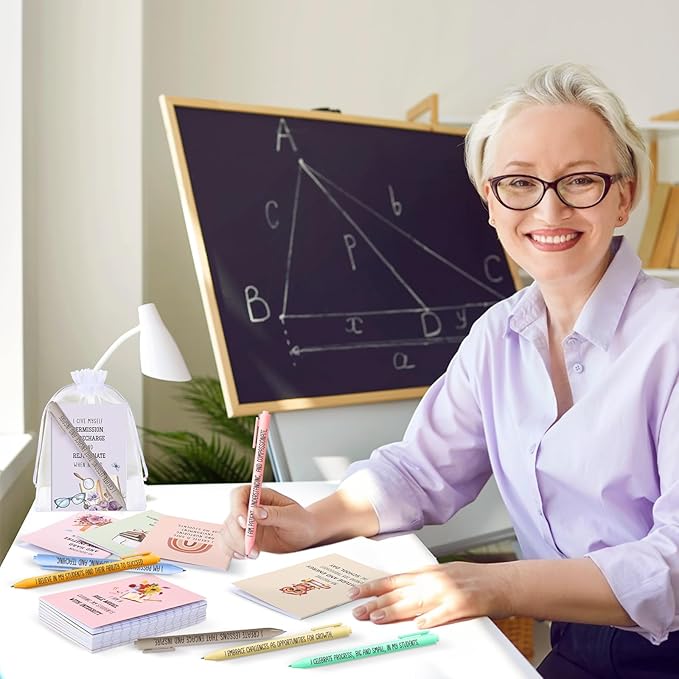 24 Set/48 Pcs Positive Affirmation Gift Set Gratitude Notebooks with Pens Small Bags Motivational Encouragement Notepads Daily Affirmations Journal for Women Stress Relief Self Care (Teacher)