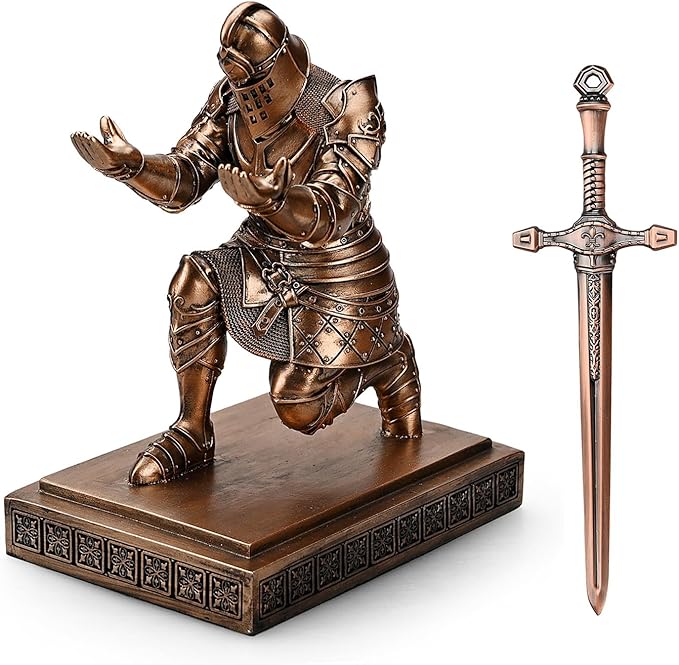 King's Guard Knight Pen Holder Pen Stand Desk Organizers and Accessories Resin Pencil Holder as Gift for Office and Home (Copper)