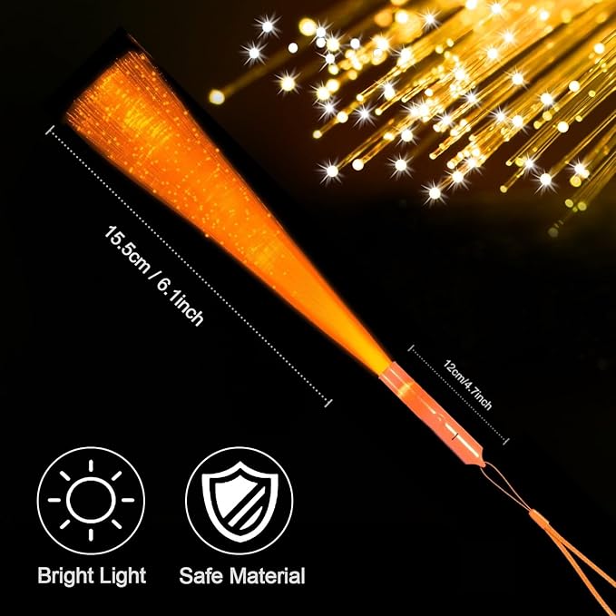 12Pack Orange Glow Sticks Light Up Fiber Optic Stick Glow Wands Bulk - Image 2