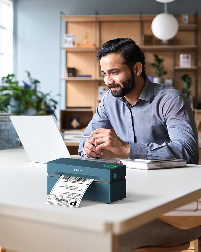 POLONO Bluetooth Thermal Shipping Label Printer, Wireless 4x6 Shipping Label Printer for Small Business, Support iOS, Android, Windows and Mac, Compatible with Amazon, Ebay, Shopify, 1 Pack (Blue)