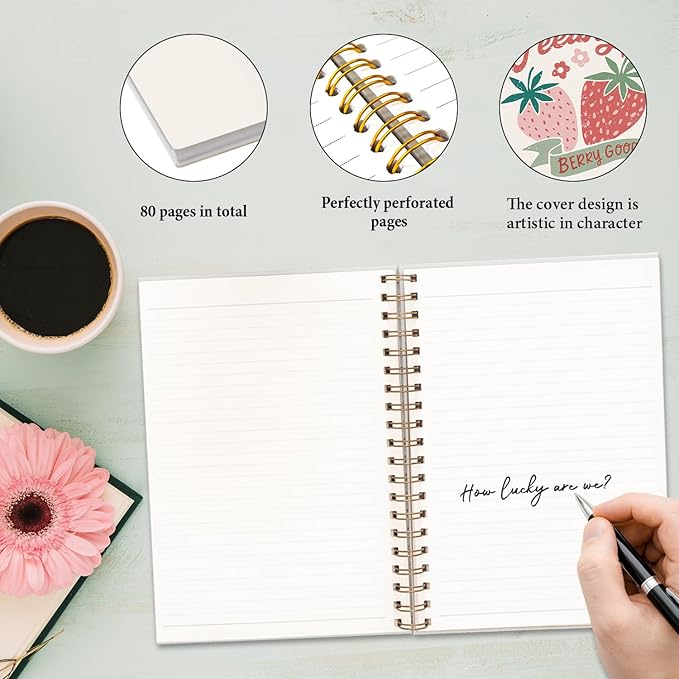 JXREQ Trendy Preppy Pink Strawberry Notebook Girly Journal Notebook for Women School Office Supplies, Notebooks for Note Taking Writing, Girly Spiral Notebooks 5.5x8.3