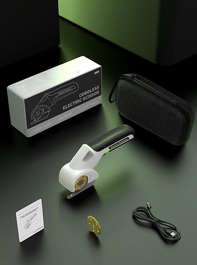 2025 NEW 4V Cordless Electric Scissors, Cardboard Cutter with 2 Titanium Blade, Safety Lock & Extra Blade, Rotary Cutter for Cardboard,Fabric,Plastic, Gifts for Men&Women - Pearl White