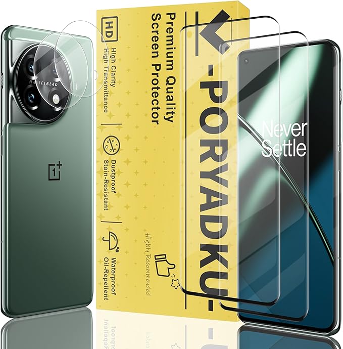 V-PORYADKU 2 Pack for OnePlus 11 Screen Protector + 2 Pack Camera Lens Protector by PORYADKU