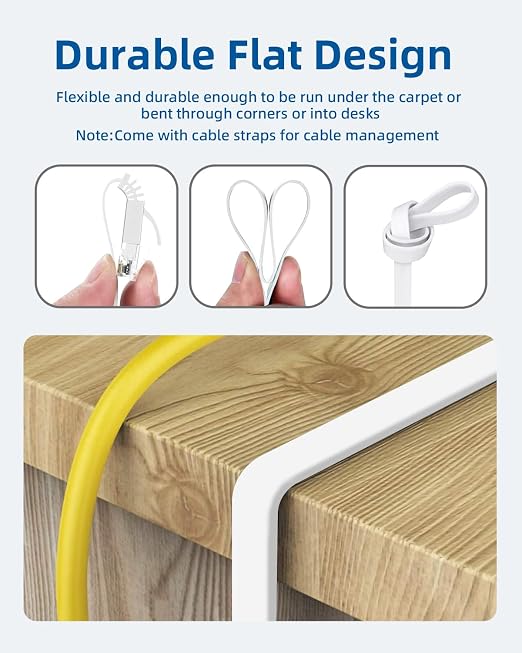 Yauhody CAT 6 Ethernet Cable 15ft 12-Pack White, High Speed Solid Flat CAT6 - Image 3