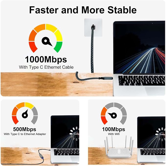 USB C to Ethernet Cable, 40 Feet Type C to Gigabit Ethernet Cable, USB C to - Image 6