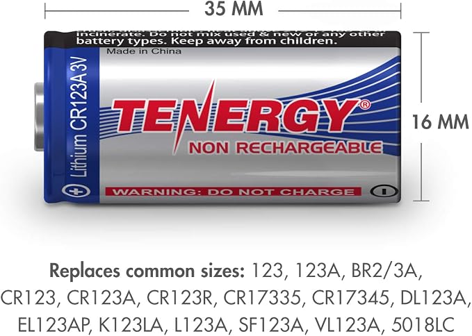 Tenergy 1500mAh 3V CR123A Lithium Battery, High Performance CR123A Cell - Image 5