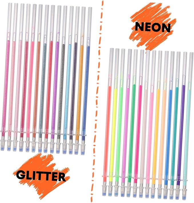100pcs Premium Glitter Gel Pen Refills 0. 8mm Medium Point Glitter Markers Colorful Smooth Writing Neon Pen for Crafting, Doodling, Drawing, and Adult Coloring Book