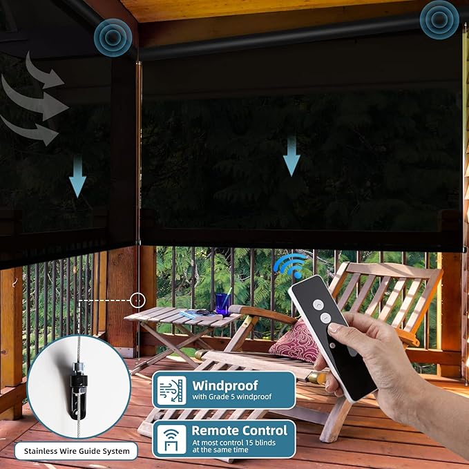 SmartWings Motorized Outdoor Patio Shades Roll Up Blinds - Image 4