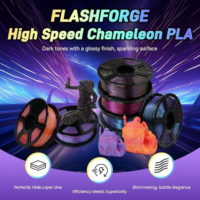 FLASHFORGE Chameleon Gradient Rapid PLA Filament Burnt Titanium & Nebula Purple, High Flow Speedy Filament 1.75mm Max 500mm/s Fast Printing, Displays Shimmering Effects from Various Angles and Light
