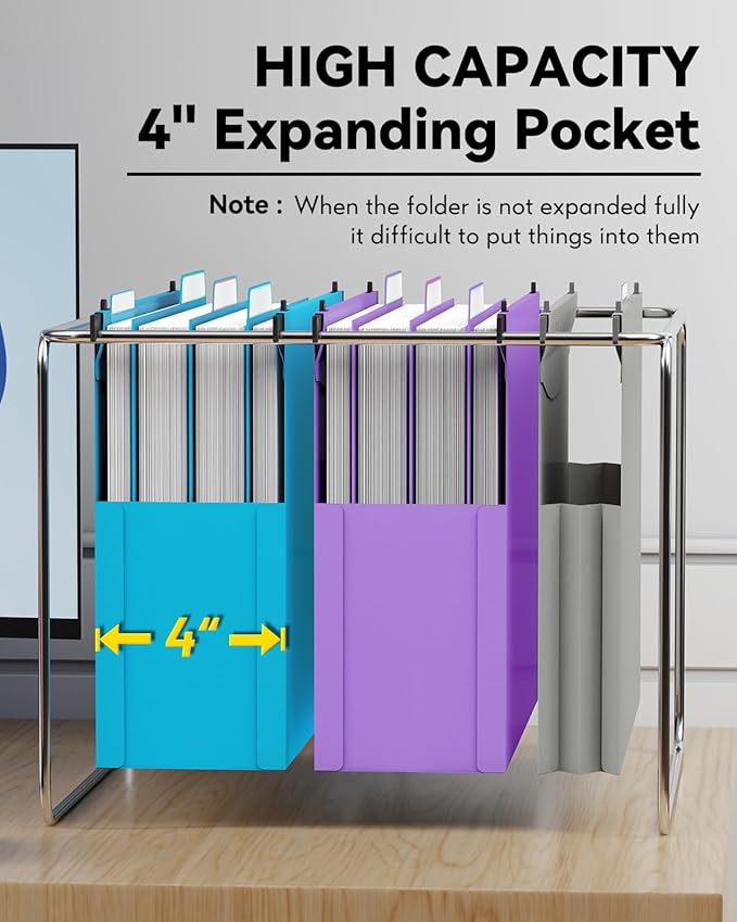 Ansook Plastic High Capacity Hanging File Folders,Heavy Duty 4”Expansion Accordian Pocket,Staggered Tabs with Movable Dividers,Reinforced Extra Wide, Letter Size,Folders for Filing Cabinet,6 Pack