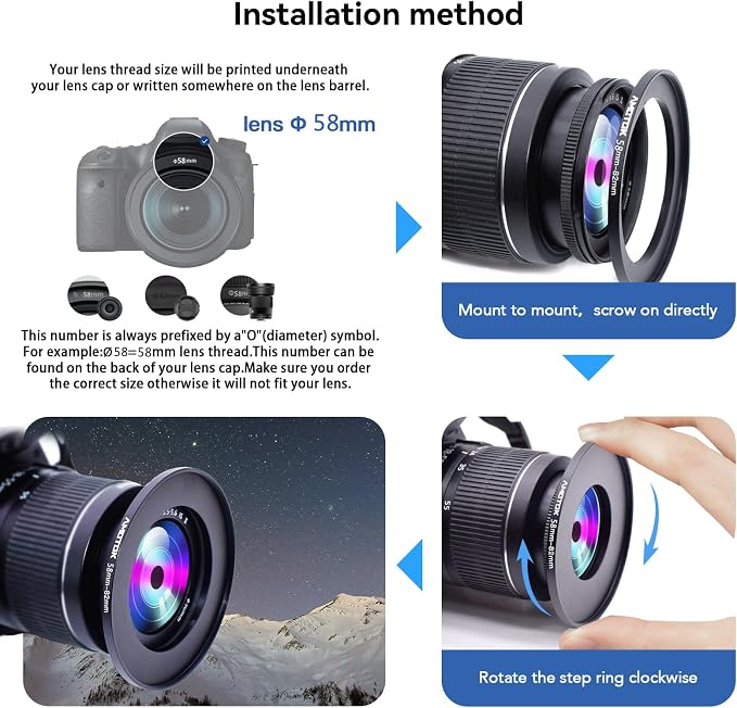 58mm Lens to 82mm Camera Filters Ring Compatible All 58mm Camera Lenses to 82mm - Image 5
