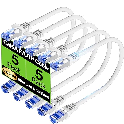Cat6A Ethernet Cable Shielded 10Gbps 5 ft, Slim Shielded Ethernet Cable Cat 6 by Unknown
