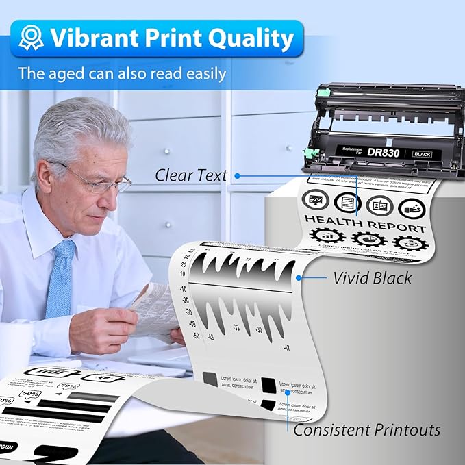 ZIPRINT DR830 DR-830 Drum 2 Pack Compatible Replacement for Brother tn830xl dr830 dr-830 Drum Unit for HL-L2460DW DCP-L2640DW HL-L2405W MFC-L2820DW MFC-L2900DW HL-L2480DW Printer