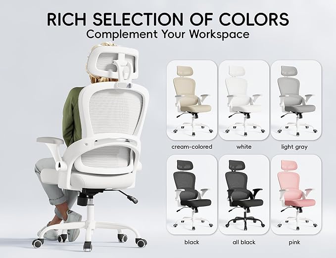 TRALT Office Chair - Ergonomic Office Chair with Back Support, Computer Chair - Home Office Desk Chairs, 330lbs Wide Seat Big and Tall Office Chairs with Headrest, Comfy Desk Chairs (White)