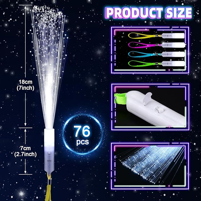 SHQDD 76 PCS White Fiber Optic Sticks, LED Fiber Wands, Fiber Optic Wand - Image 4