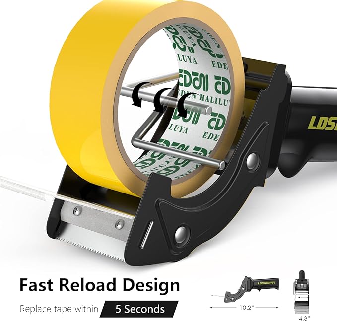 2 Pcs Rapid-Replace Packing Tape Dispenser Guns with Extra Blade, 2IN(50mm) Lightweight Ergonomic Industrial Handheld Heavy Duty Tape Cutter for Carton, Packaging and Box Sealing Black