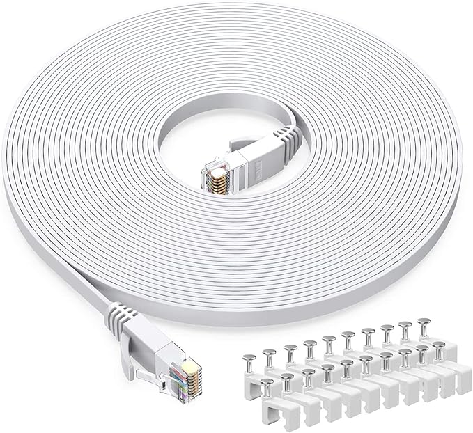 BUSOHE Cat6 Ethernet Cable 25 FT White, Cat-6 Flat RJ45 Computer Internet LAN by BUSOHE