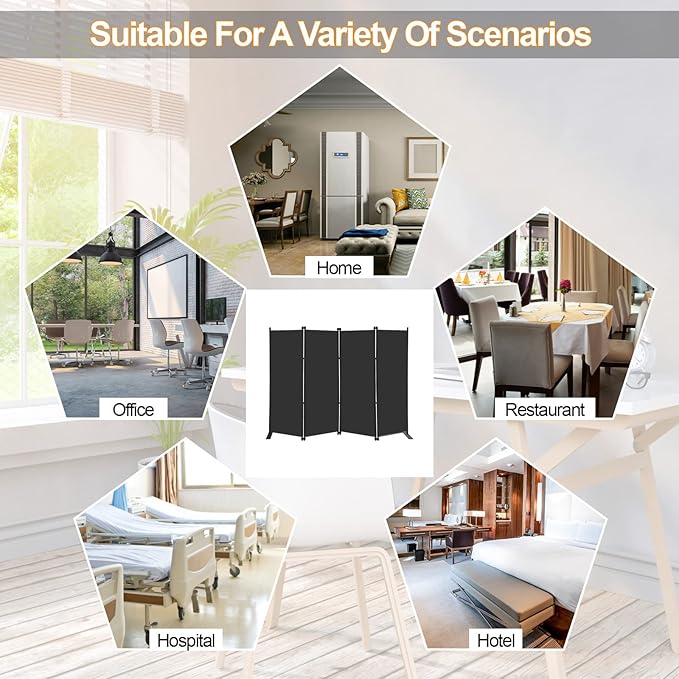 MAYOLIAH 4 Panel Room Divider Screen 6Ft Tall Foldable Privacy Dividers Indoor Wall Partition Room Separator Black