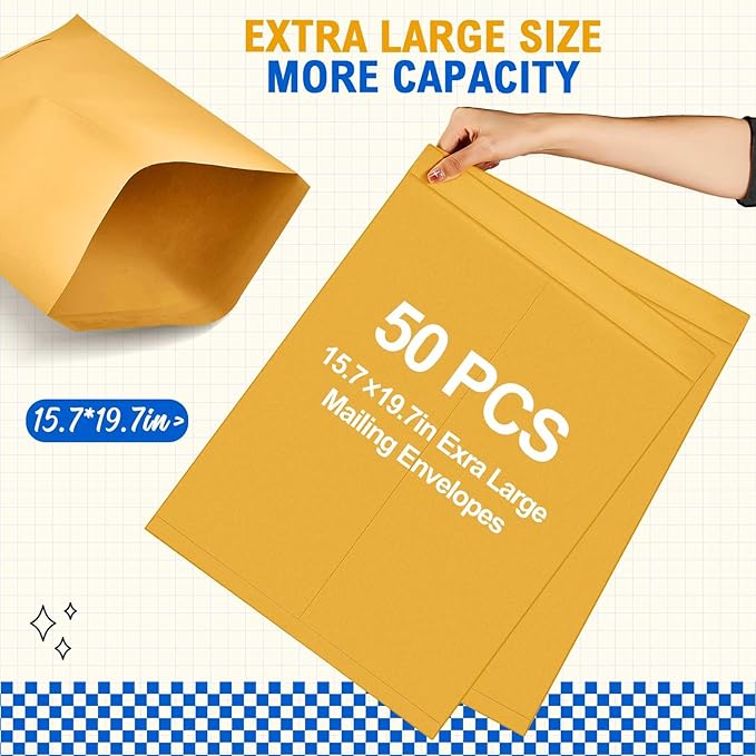 50 Pcs 16 x 20 Inch Extra Large Mailing Envelopes 32lb with Gummed Flaps, Catalog Envelopes Jumbo Craft for Mailing, Storage and Organizing Documents Office Supplie
