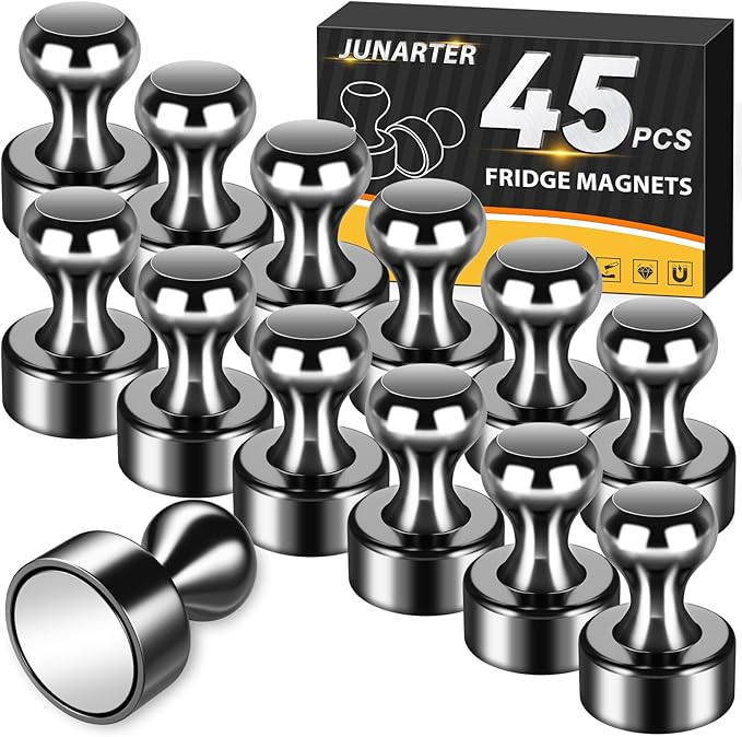 45 Pack Whiteboard Magnets - Refrigerator, Office & School Magnets - Small Neodymium Magnetic Push Pins