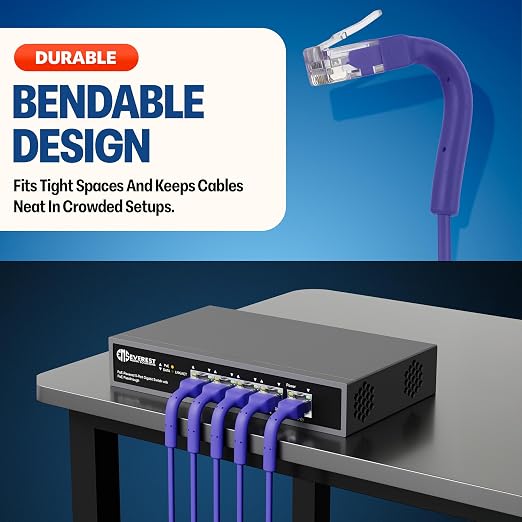 Everest Ultra Slim Cat6a Ethernet Patch Cables 7ft Purple - Image 2