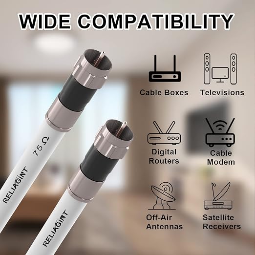 35ft RG6 Coaxial Cable White, 75 Ohm Coax Cable - Image 5