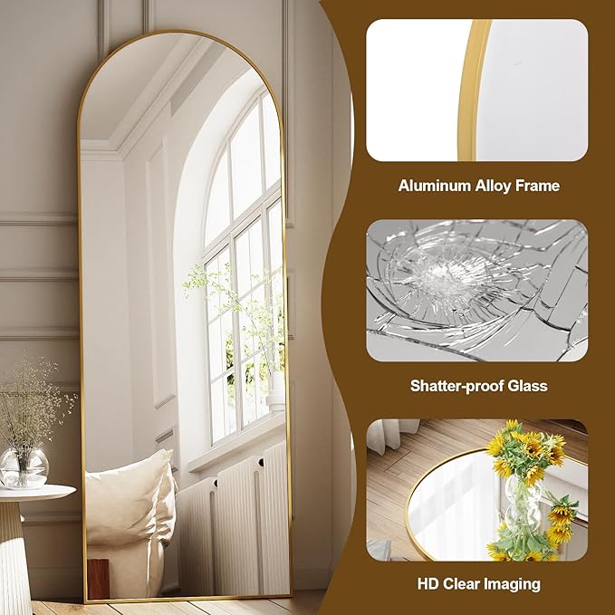 26x71 Inch Full Body Mirror - Large Arched Full Length Mirror with Stand Aluminum Frame Wall Mounted Leaning for Bedroom Living Room