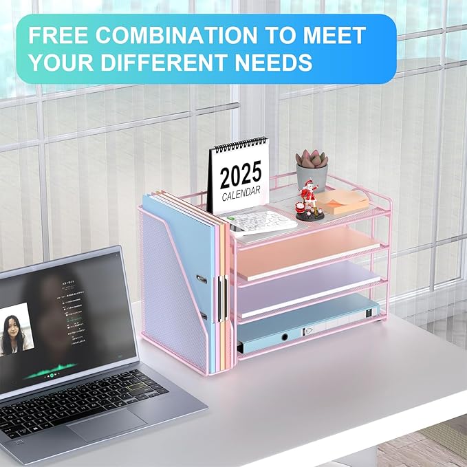 gianotter 4-Tier Paper Organizer With Magazine Holder, Desk Organizers and Accessories, Pink Desk Accessories, File Organizer for Office Supplies Storag(Pink)