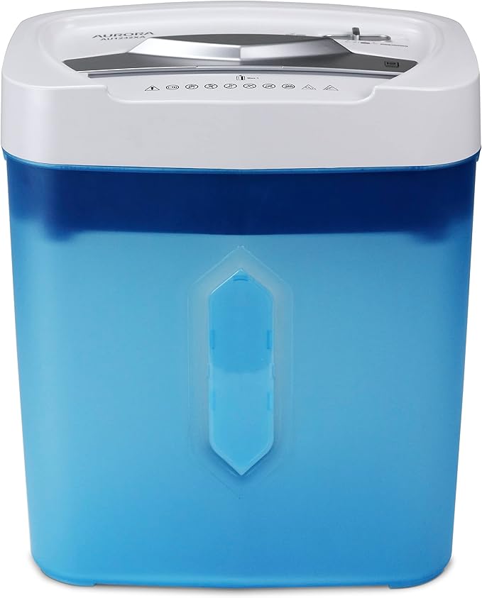 Aurora AU1232XA Anti-Jam 12-Sheet Crosscut Paper/Credit Card Shredder with 5.2-Gallon Wastebasket (White/Semi Translucent Blue)