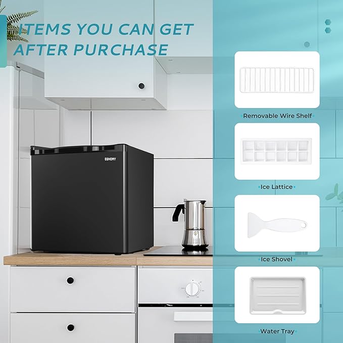EUHOMY 1.7 Cu.Ft Mini Fridge with Freezer, Reversible Single Door Compact Refrigerator, Adjustable Thermostat, Energy Saving, Mini Fridge for Bedroom, Office, Dorm, Black