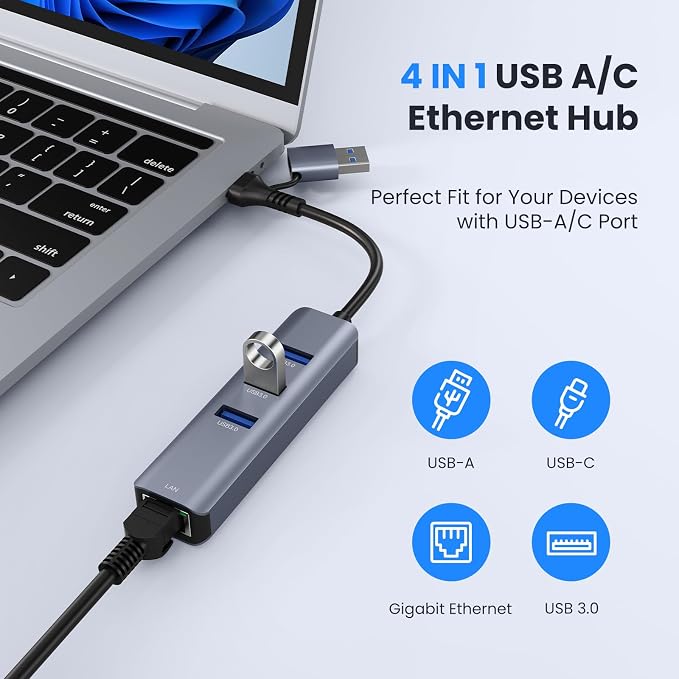 USB to Ethernet Adapter, ABLEWE USB 3.0/USB C to RJ45 Network Internet 2.5Gbps - Image 2