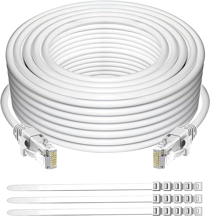 Adoreen Cat 6 Ethernet Cable 40 Ft-White, Outdoor & Indoor Snagless Long Round by Adoreen