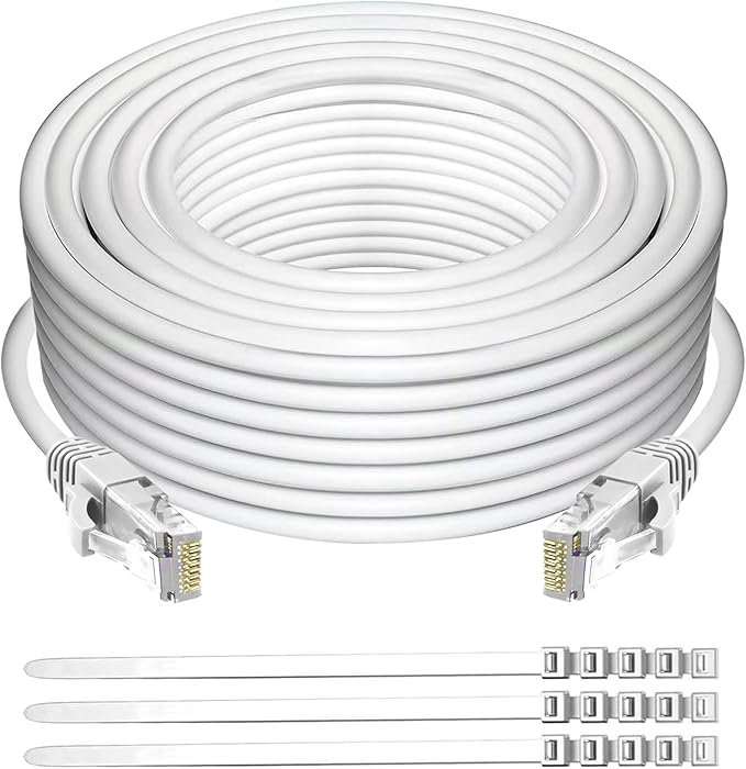 Adoreen Cat 6 Ethernet Cable 75 Ft-White, Outdoor & Indoor Snagless Long Round by Adoreen