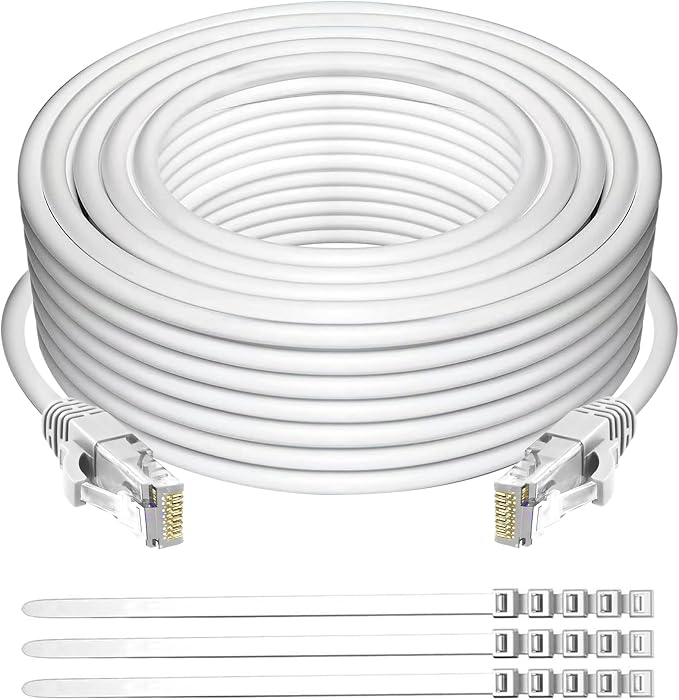 Adoreen Cat 6 Ethernet Cable 35 Ft-White, Outdoor & Indoor Snagless Long Round by Adoreen