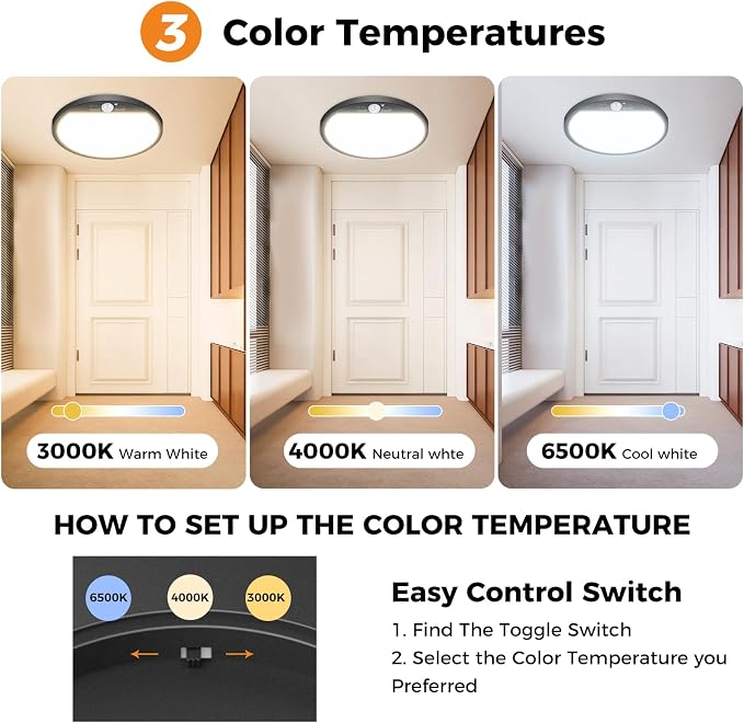 slochi 1Pack Motion Sensor Light Indoor Wired, 12 Inch 3000K/4000K/6500K Closet - Image 3