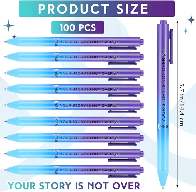 Jetec 100 Pcs Suicide Prevention Awareness Ribbon Pens Bulk Black Ink Retractable Fine Tip Pens with Gradient Color Barrel Ballpoint Pens for Charity Volunteers Activity