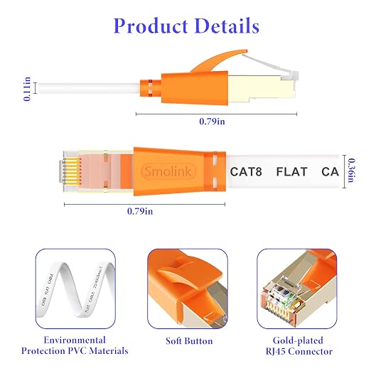 Smolink Ethernet Cable 100 FT, Cat 8 Ethernet Cable 2000Mhz 40Gbps, Internet - Image 6