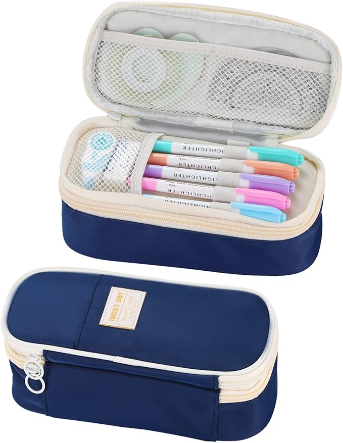 Dugio Big Pencil Case for Boys Organizer Pencil Bag with Zipper Pencil Pouch for School Teens Kids Aesthetic Large Pencil Pouch Blue