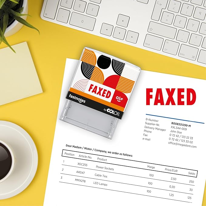 Fastnotes FAXED Self-Inking Rubber Stamp by COLOP - Great for Office Documents, Notary, Warehouse, Accounting Paperwork, Business, and Legal Documentation - Red Ink (FAXED- Red)