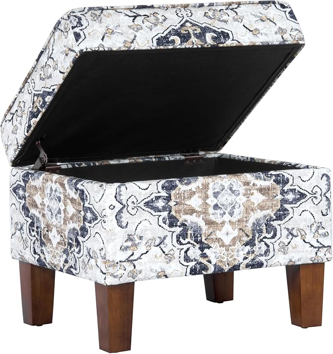 Home Decor | Dinah Collection Modern Storage Ottoman | Ottoman with Storage for Living Room & Bedroom(Antiqued Ebony Cream)