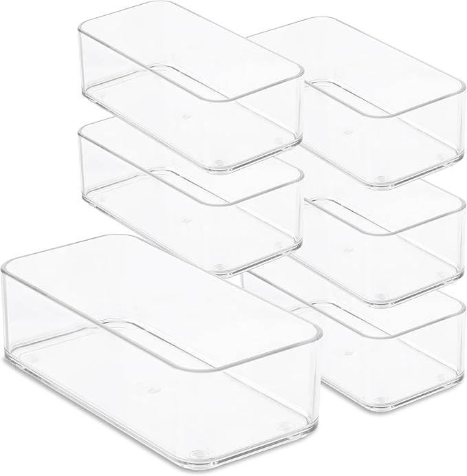 Plastic Clear Drawer Organizers. Bathroom, Kitchen, Bedroom, Nail Polish, Office Organizer Bins, Storage Trays. Heavy Duty, Stackable. 6" x 3" x 2" Set of 6